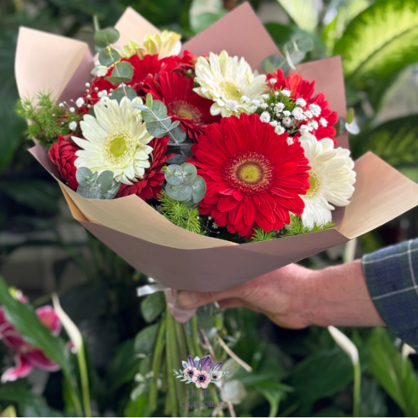  Antalya Çiçek Siparişi Kırmızı/Beyaz Gerbera Buketi